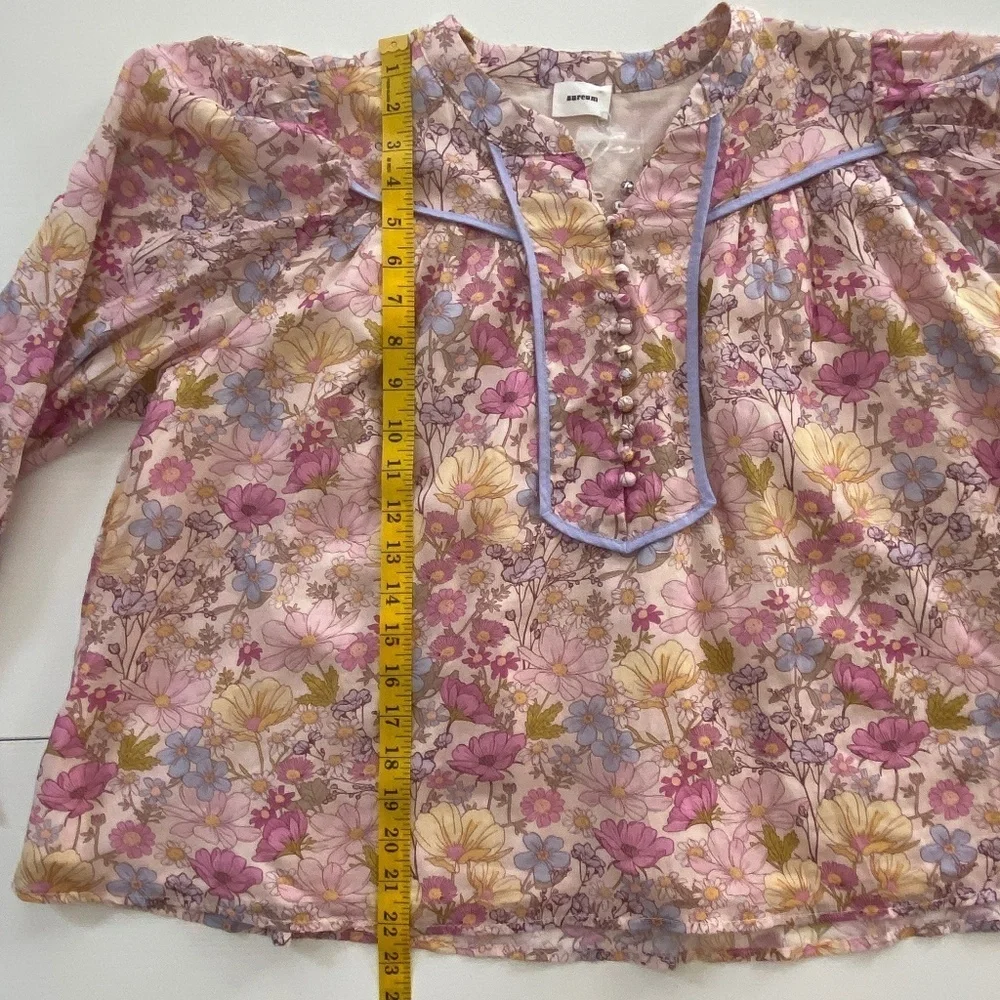 Aureum Designer's Floral Henley Puff Sleeve Blouse (NWOT) Size Small - Picture 13 of 15